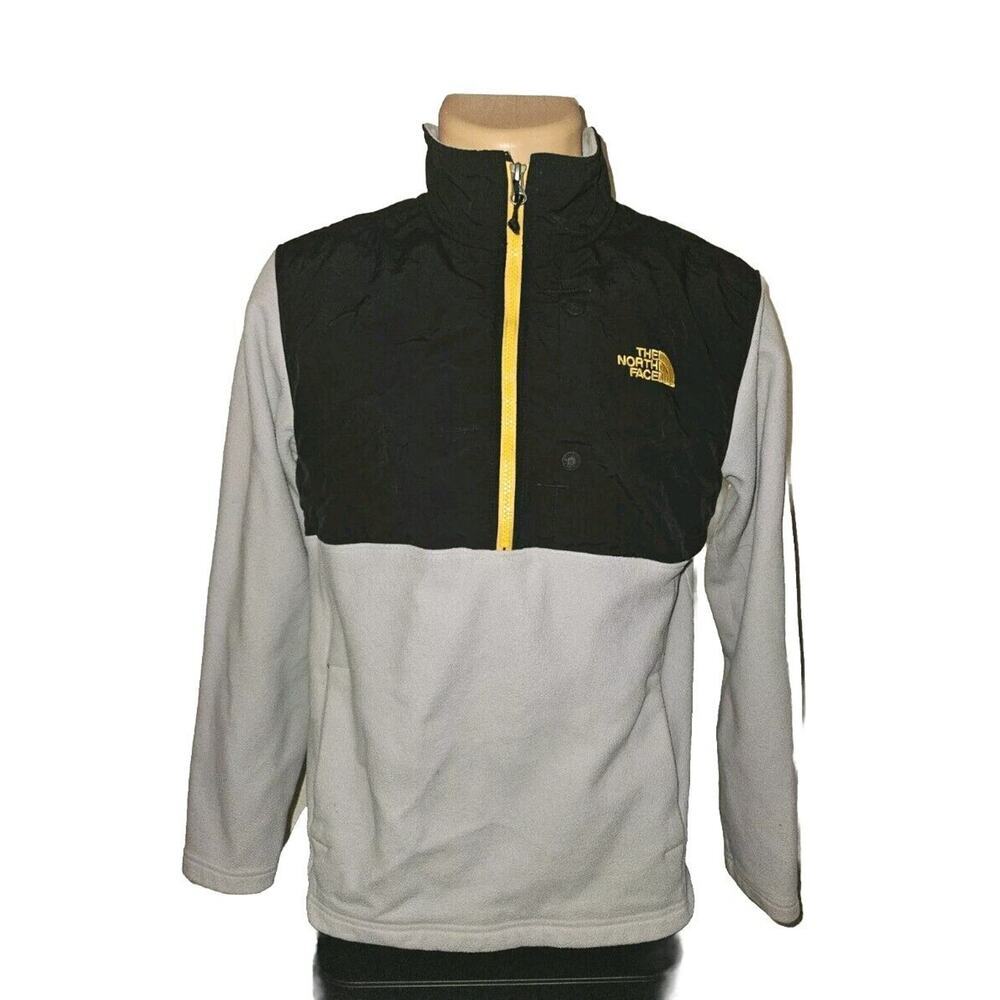 The North Face Men’s Small Half Zip Black Cream Yellow Fleece Jacket Pockets